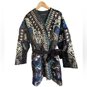 Zara oversized embroidered beaded coat with tie, size M (fits up to an XL)